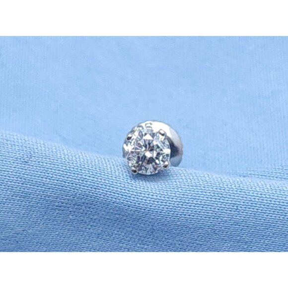 Unique Single 14K Solid White Gold Designer Diamond Stud Screw Back Earring - Picture 3 of 12